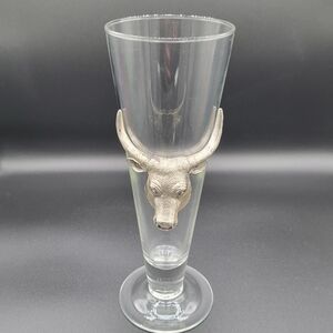 Vintage Arthur Court Glass Pilsner with Silverplated Longhorn Steer from Safari